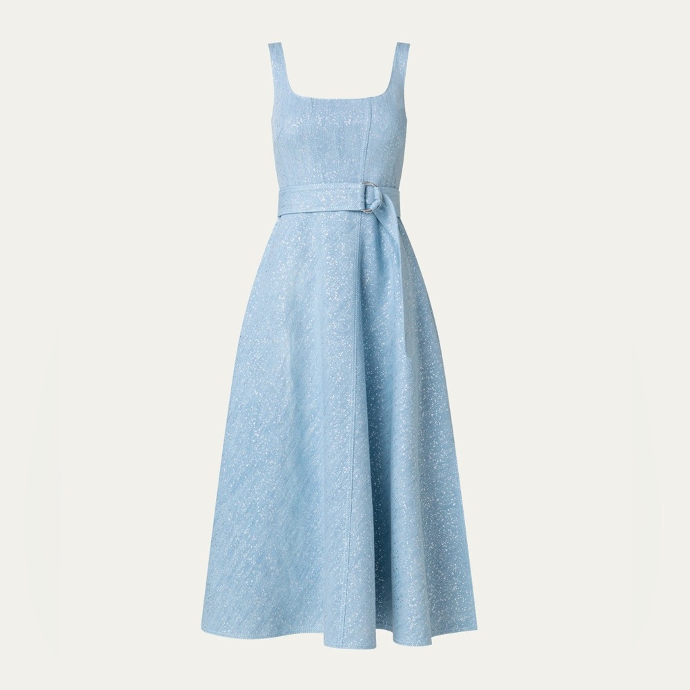 Akris Punto denim metallic effect belted midi dress